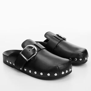 Mango Black Leather Clogs with Silver Studs